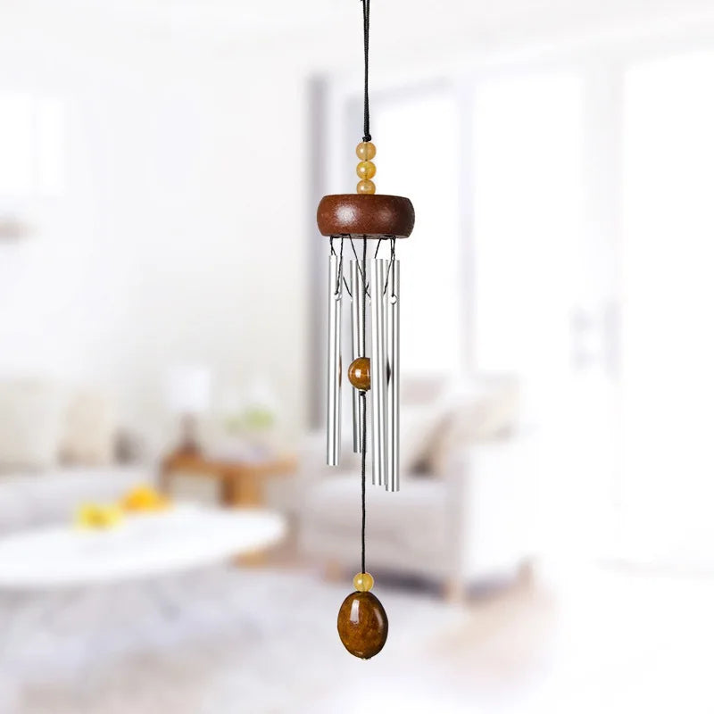 Solid Wood & Aluminum Wind Chime — 4-Tube Hanging Bell for Door, Car, or Home Décor (27cm Pastoral Style)