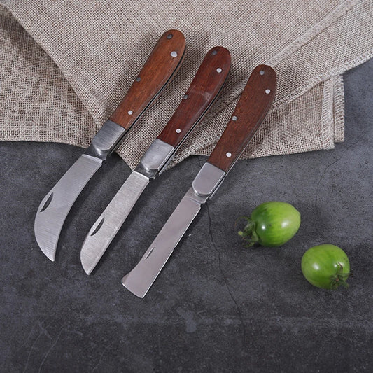 Folding Grafting Knife – Wood Handle Bonsai & Pruning Garden Tool