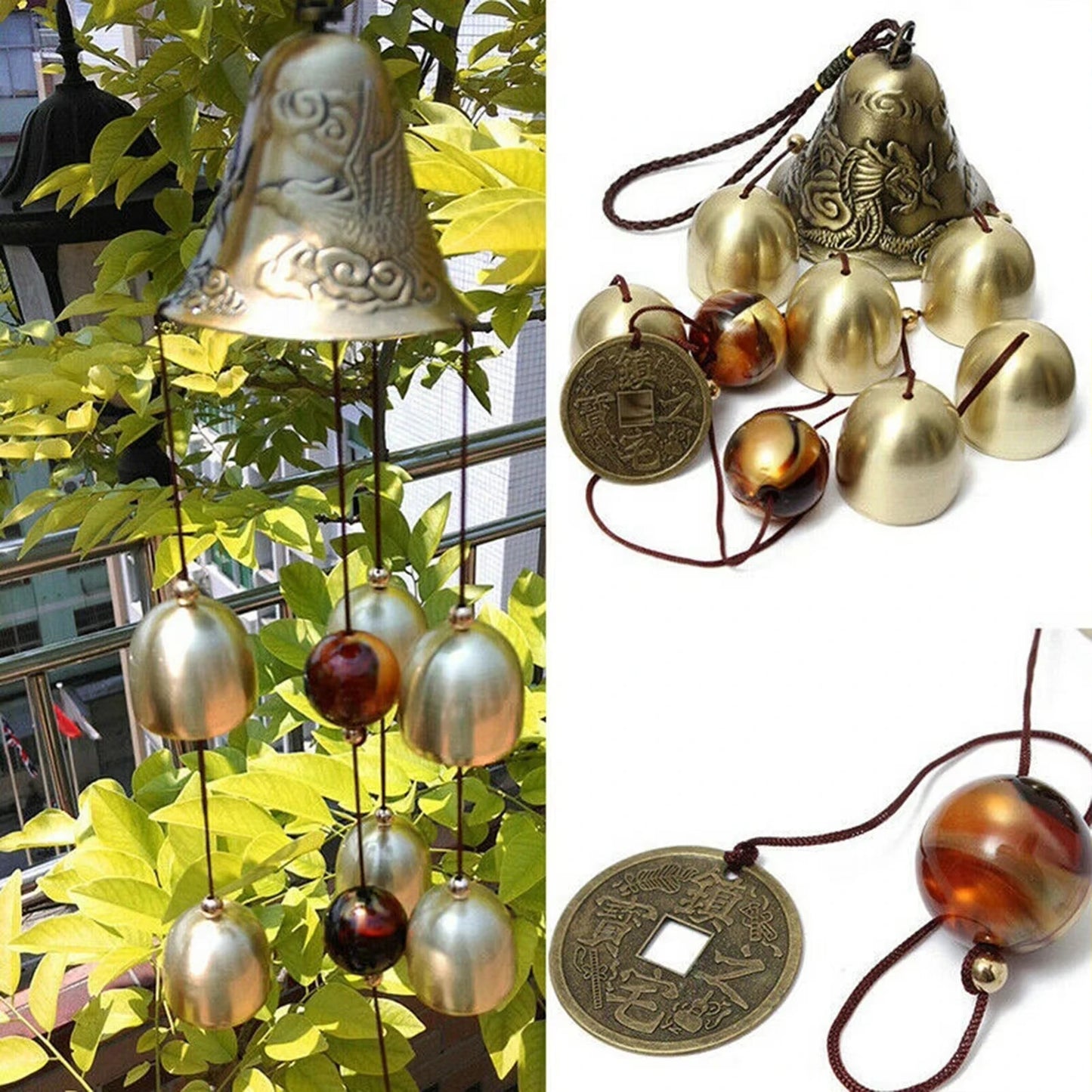 Lucky Dragon-Shaped Metal Wind Chime — Copper Alloy Hanging Décor for Home, Balcony, Courtyard & Gift Occasions (55cm)