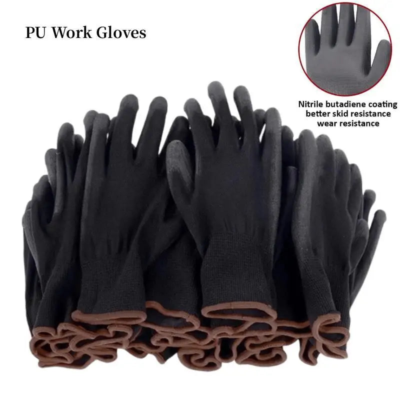 12 Pairs PU-Coated Work Gloves – Non-Slip Safety Gloves (Black/Grey)