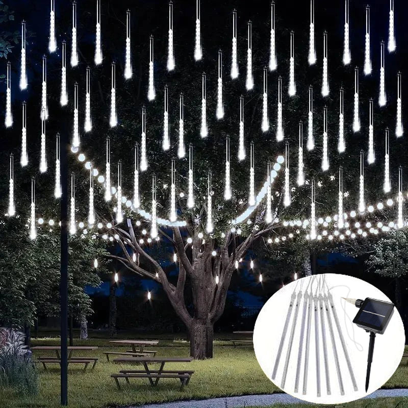 Solar Meteor Rain String Lights – Waterproof 8-Tube Outdoor Decor