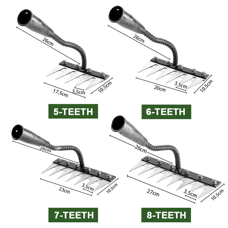 5/6/7/8 Teeth Carbon Steel Garden Weeding Rake — Multi-Tooth Soil Loosening Tool for Yard, Straw, and Agricultural Use