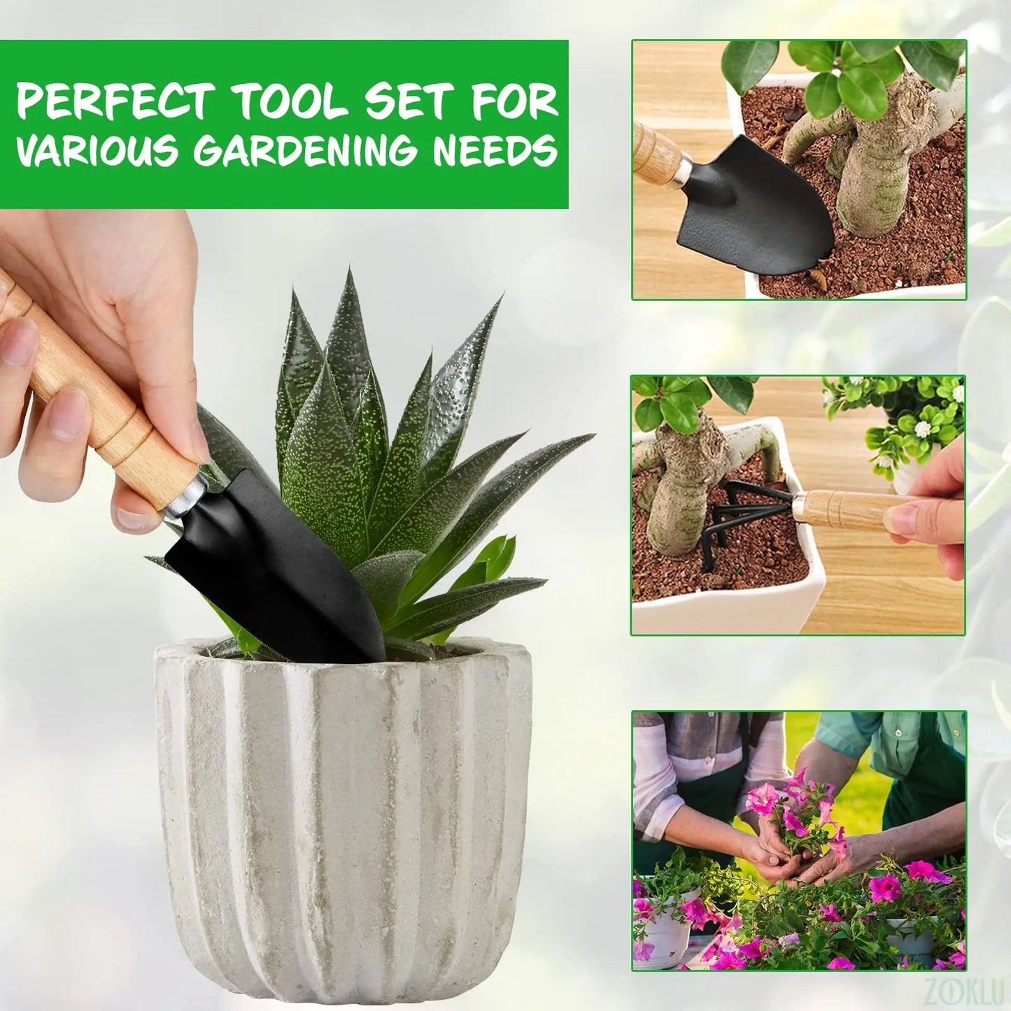 3PCS Mini Garden Tool Set – Shovel, Rake & Trowel for Small Plants