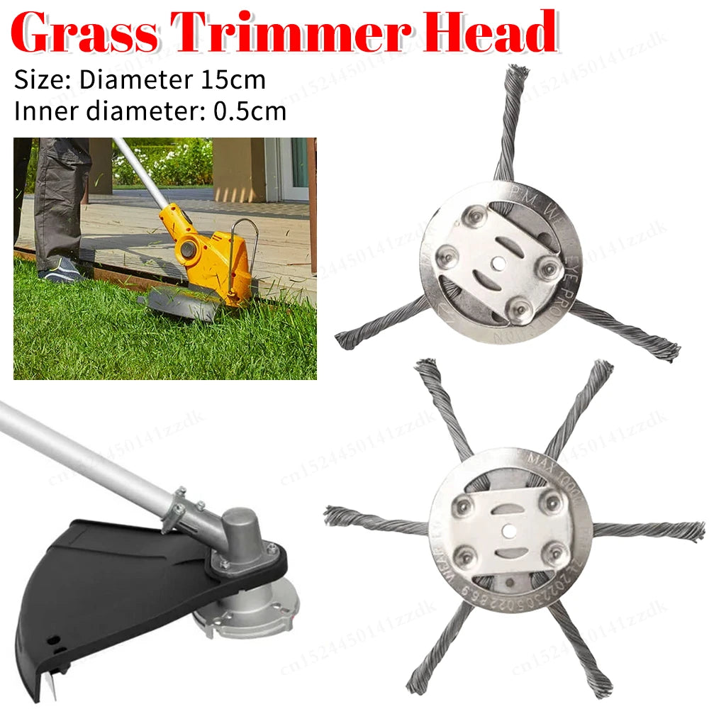Universal Steel Wire Weed Brush Cutter Head — 15cm Trimmer Wheel for Grass, Rust, & Moss Removal (Fits Cordless Trimmers)