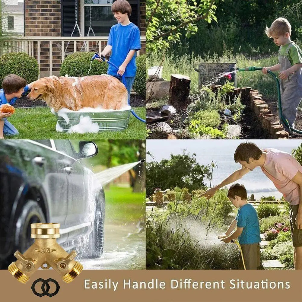 3/4" Brass Garden Hose Splitter – 2-Way Y Tap Connector (1–3 Sets)