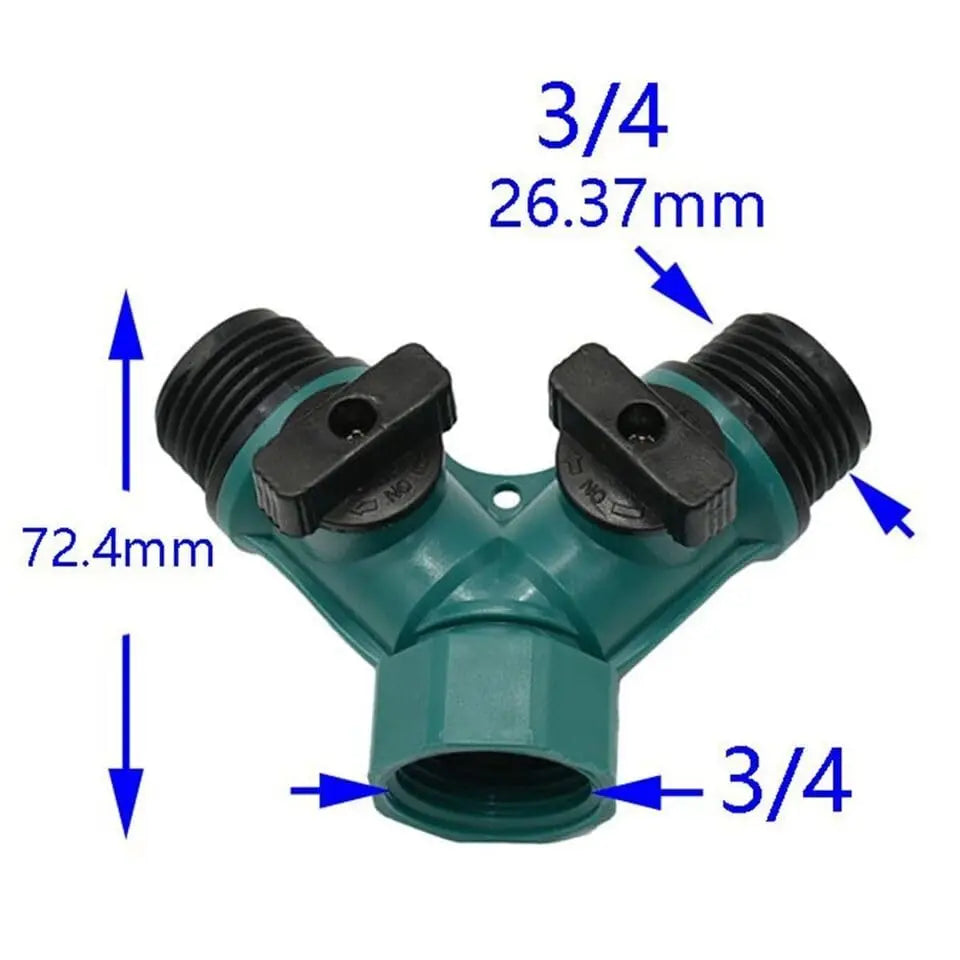 2-Way Garden Hose Splitter with Shut-Off Valves – Plastic Y Connector