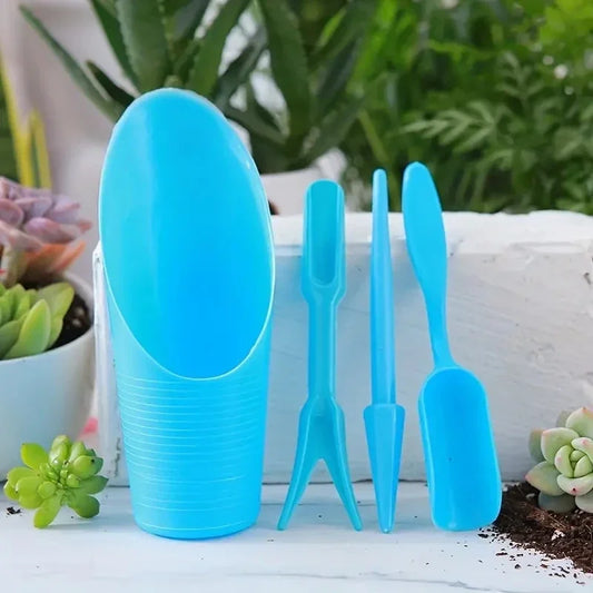 4pcs Mini Garden Planting Tools – Durable Plastic Bucket & Soil Shovel Set