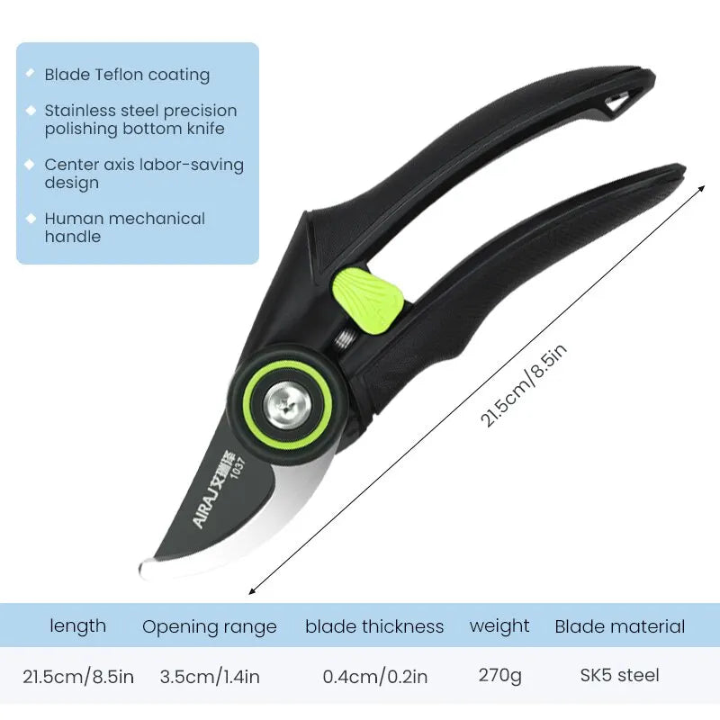 AIRAJ Bypass Pruning Shears — Sharp, Durable Garden Scissors with Hand Guard & Anti-Slip Grip