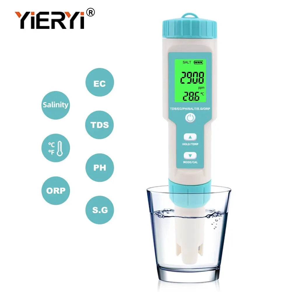 Yieryi 7-in-1 Water Quality Tester – pH, TDS, EC, ORP, Temp, Salinity