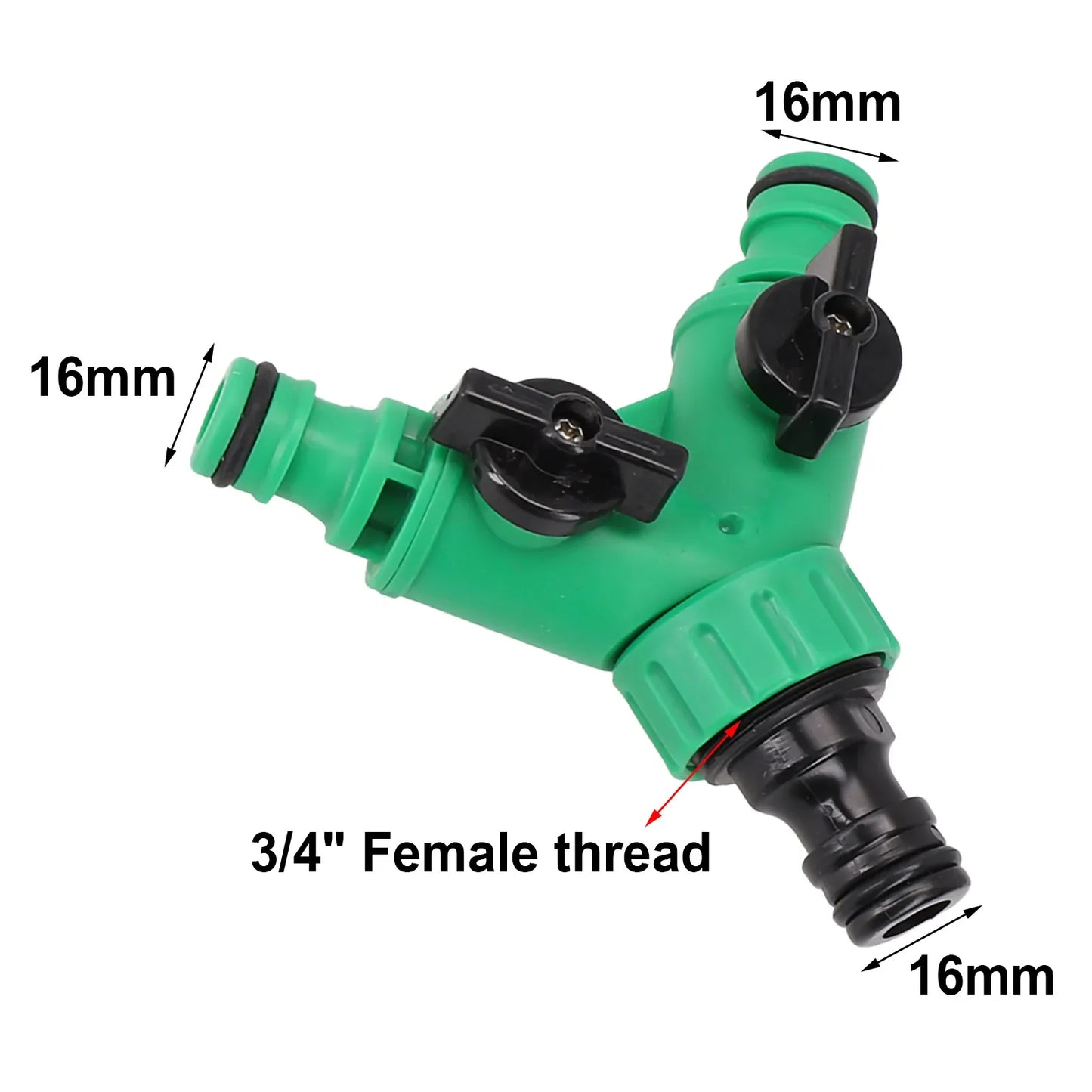 2-Way Y-Shaped Garden Hose Splitter with Valves – 3/4" Plastic Adapter