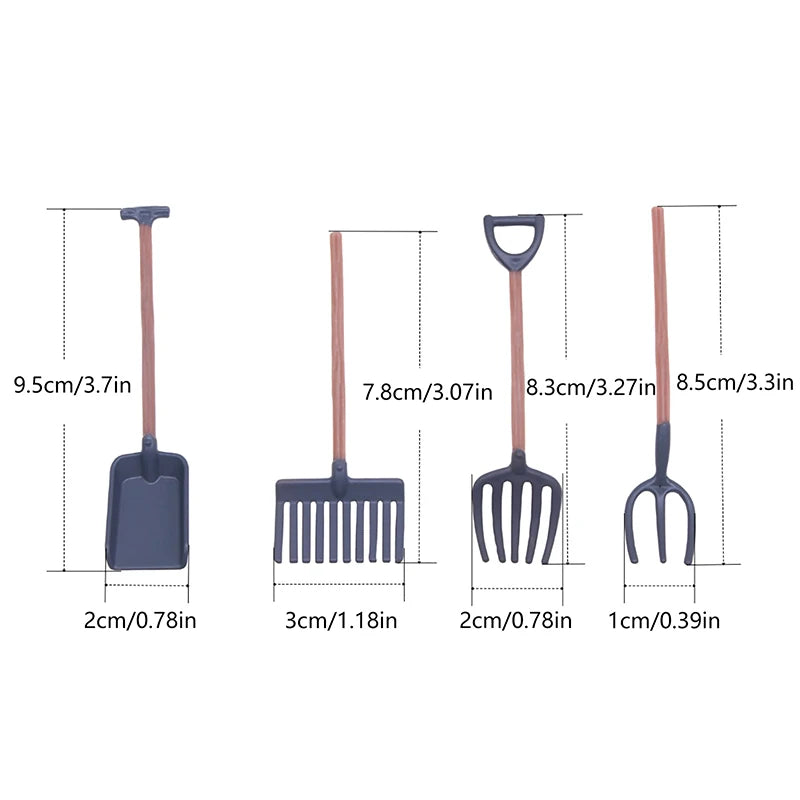 4pcs Miniature Dollhouse Garden Tools Set – 1:12 Scale Decor Props