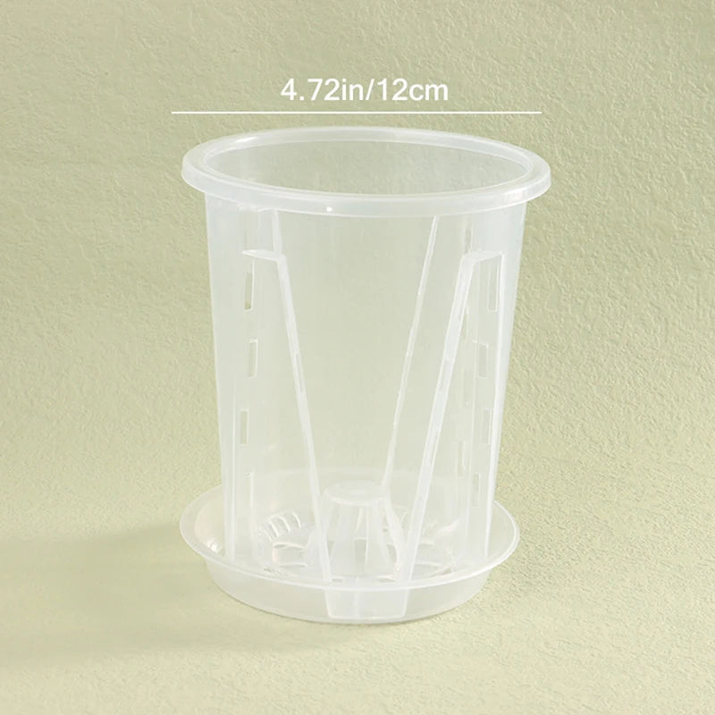 Transparent Root Control Orchid Pot with Tray – Breathable Flower Planter