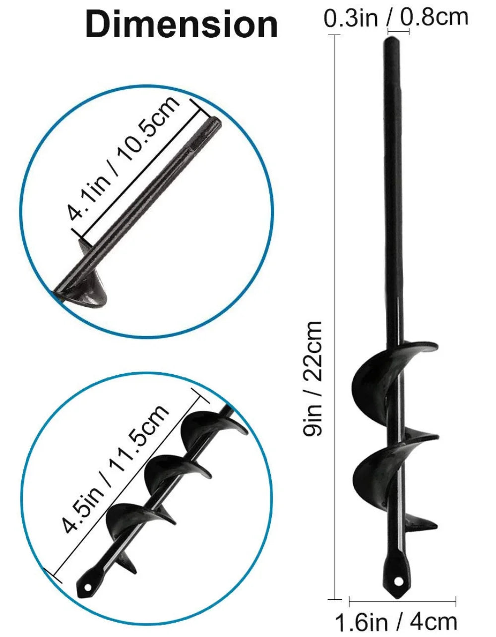 Garden Auger Spiral Drill Bit – 3/8" Hex Planting Hole Digger
