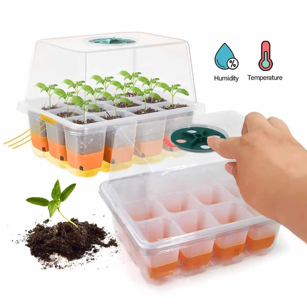 12-Cell Seedling Starter Tray Kit – Adjustable Humidity Nursery Box