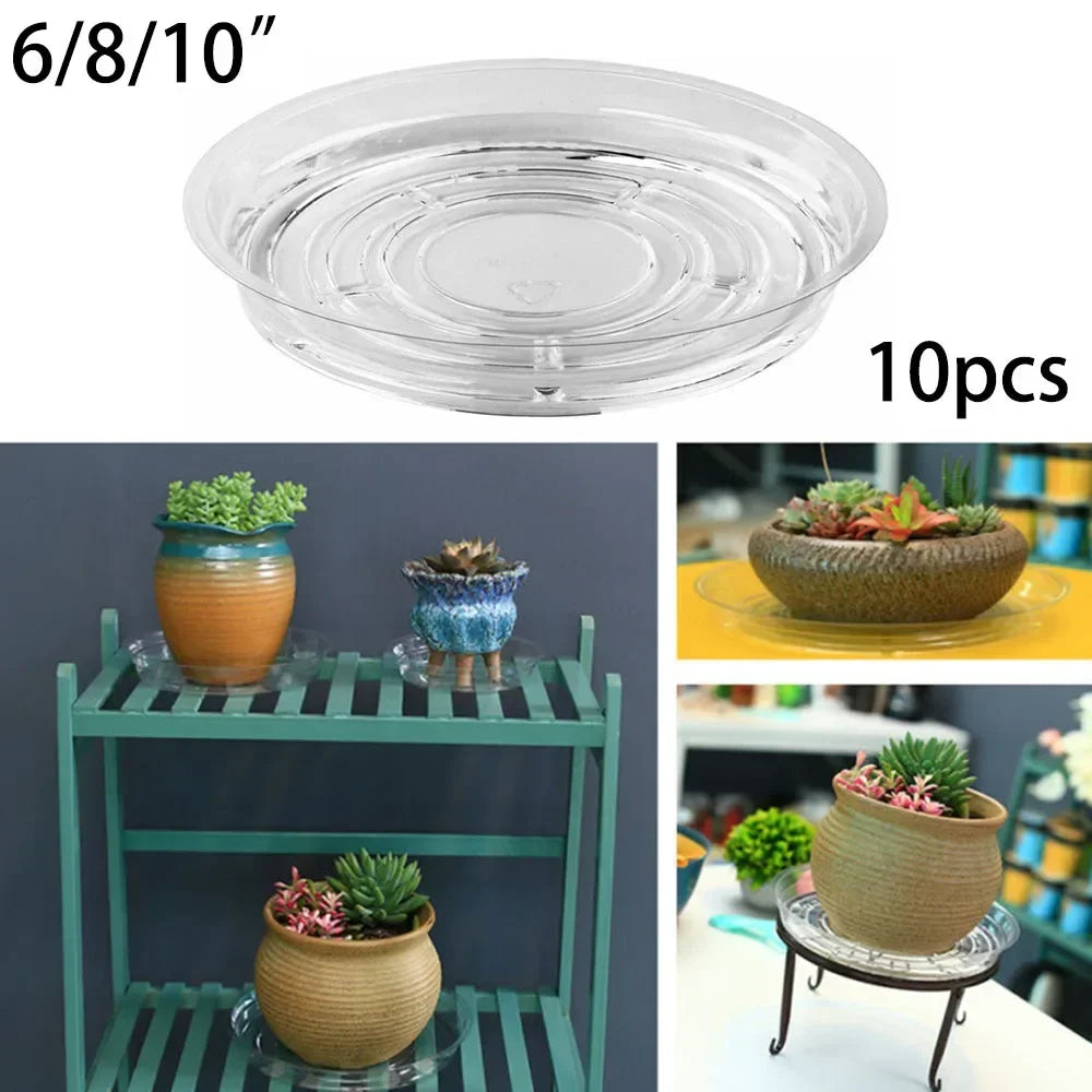 10PCS Clear Round Plant Saucer Drip Trays – PET Pot Base & Multipurpose Storage Tray for Indoor Plants, Snacks, or Desktop Use