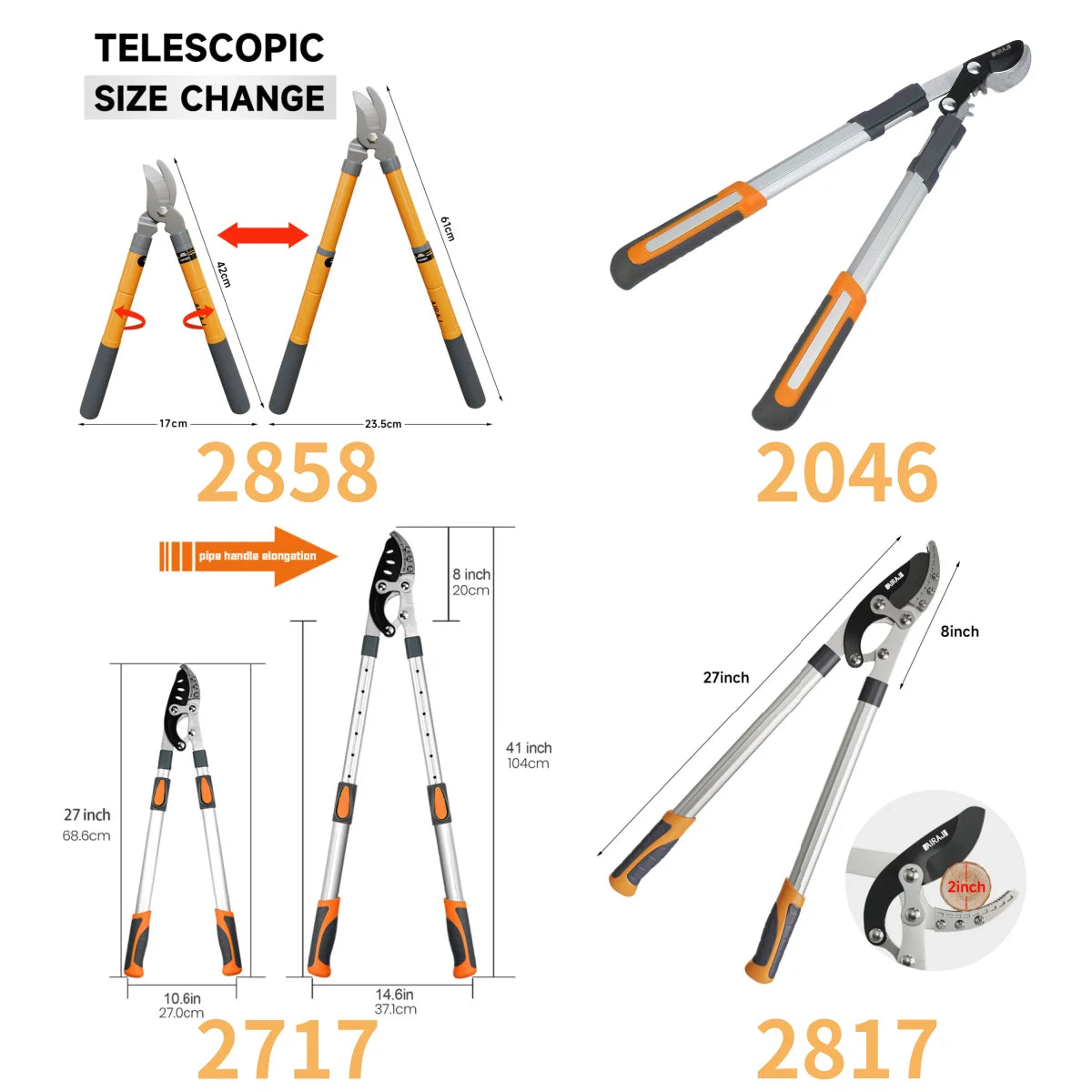 AIRAJ Telescopic Bypass Loppers – Gear-Driven, Cuts 30mm+ Branches