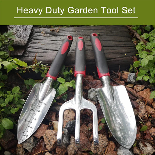 3-Piece Heavy Duty Garden Tool Set – Trowel, Rake & Transplanter