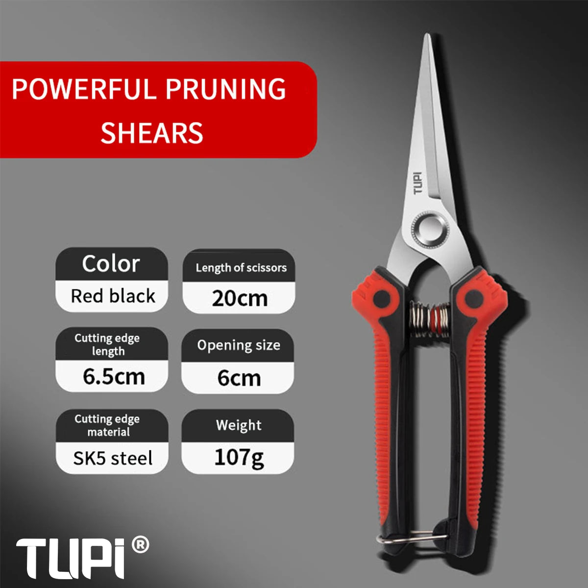 TUPI Bypass Pruning Shears – SK5 Steel Garden Clippers, Non-Slip Grip