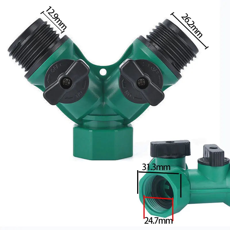 2-Way Garden Hose Splitter with Shut-Off Valves – Durable Plastic