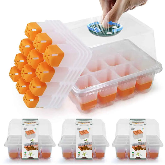 12-Cell Seedling Starter Tray Kit – Adjustable Humidity Nursery Box