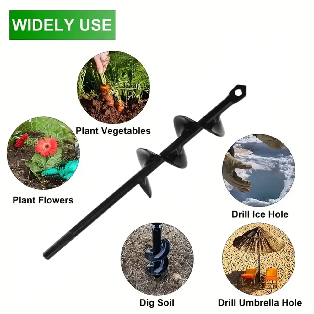 Garden Auger Spiral Drill Bit – 3/8" Hex Planting Hole Digger