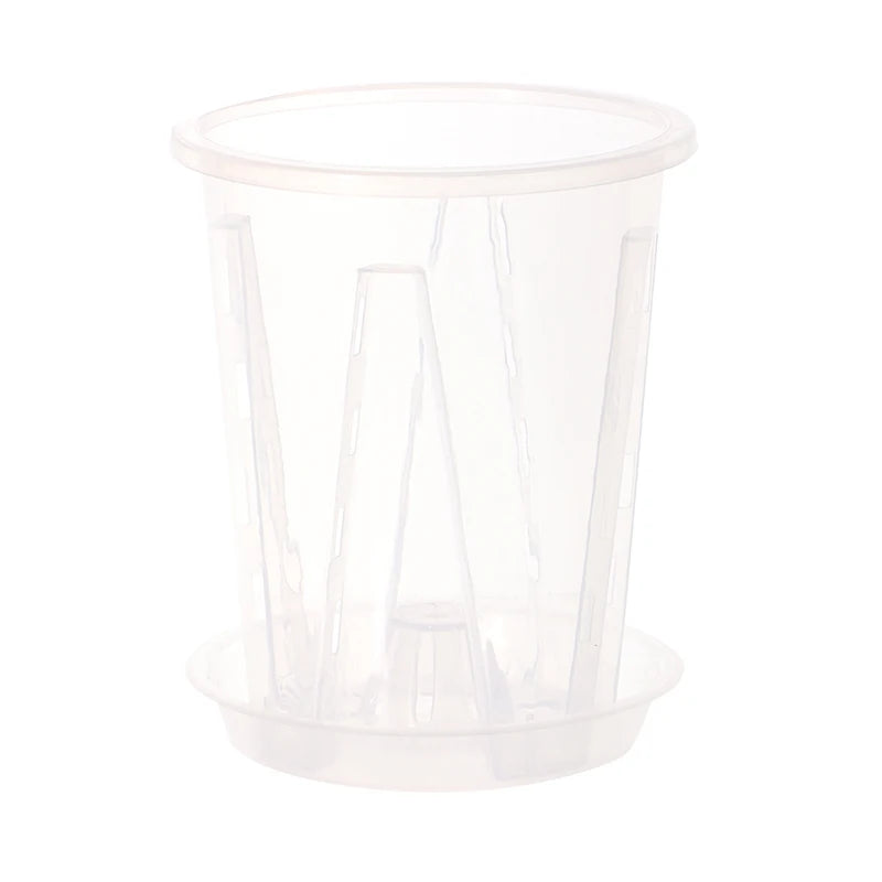 Transparent Root Control Orchid Pot with Tray – Breathable Flower Planter