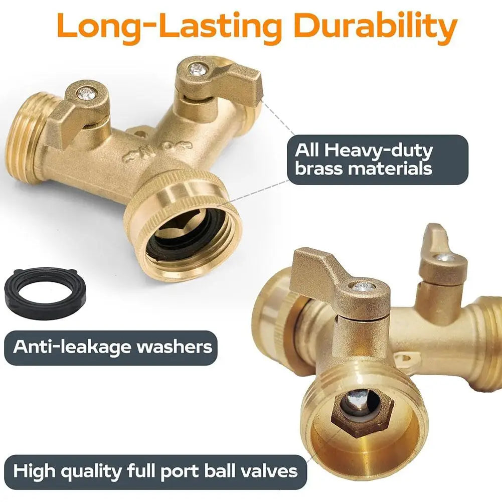 3/4" Brass Garden Hose Splitter – 2-Way Y Tap Connector (1–3 Sets)