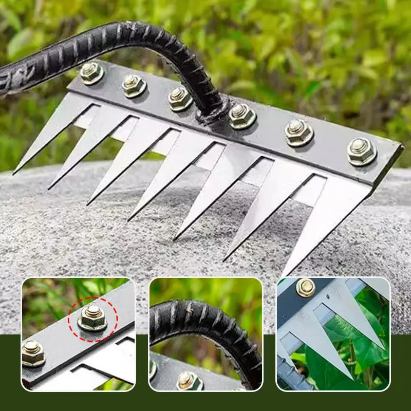 5/6/7/8 Teeth Carbon Steel Garden Weeding Rake — Multi-Tooth Soil Loosening Tool for Yard, Straw, and Agricultural Use