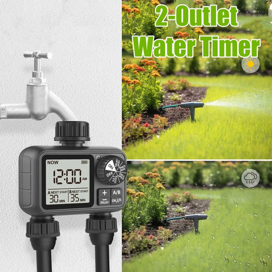 2-Outlet Digital Water Timer – Dual Zone Irrigation Controller (HCT-M06)