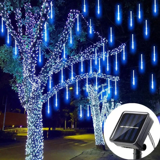 Solar Meteor Shower String Lights – 8 Tubes Waterproof Garden Decor