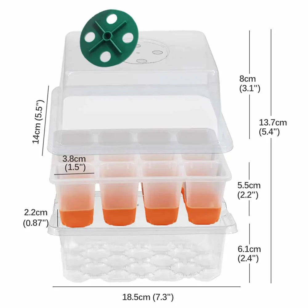 12-Cell Seedling Starter Tray Kit – Adjustable Humidity Nursery Box