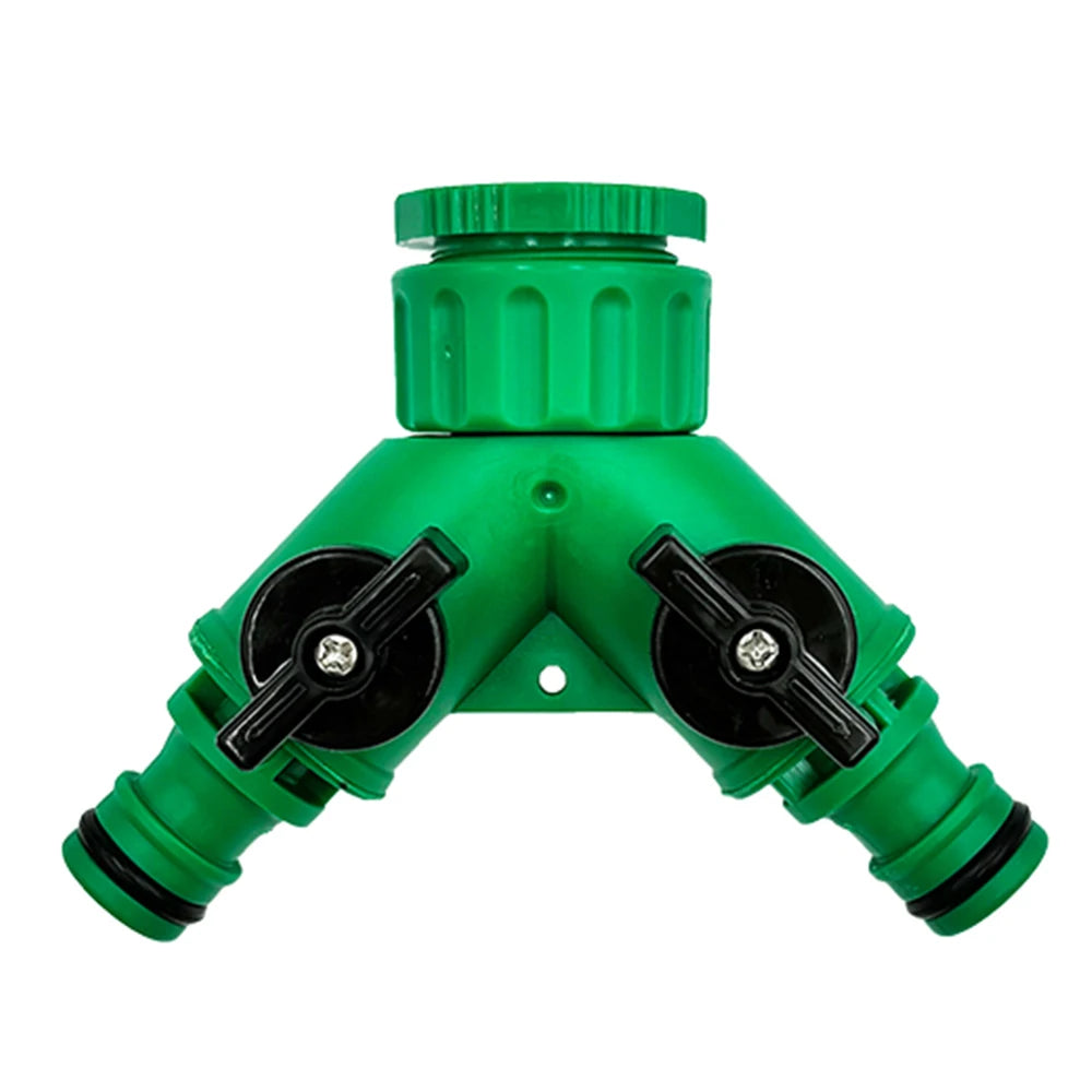 2-Way Y-Shaped Garden Hose Splitter with Valves – Plastic Adapter