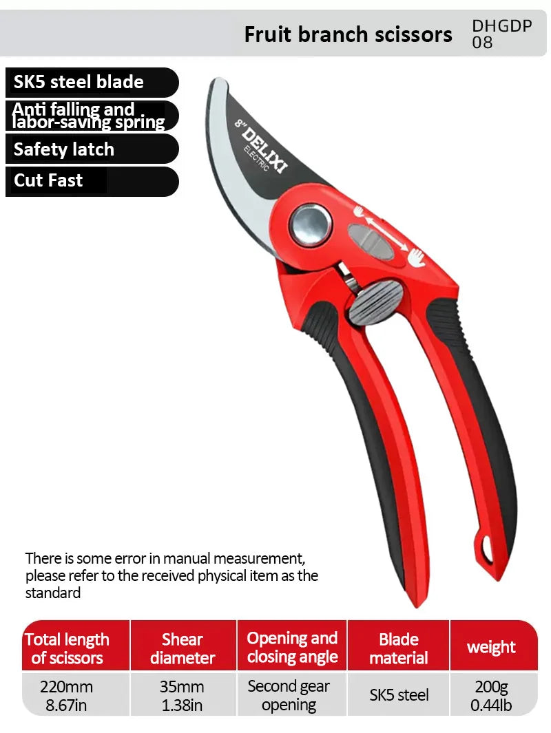 DELIXI Electric Pruning Shears – Stainless Steel Blade, Ergonomic Rubber Handle