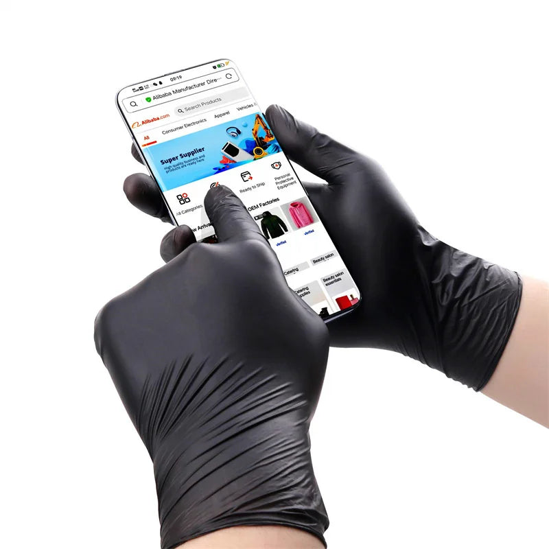 100-Pack Black Nitrile Disposable Gloves – Latex-Free, Oil-Proof, Anti-Static for Cleaning, Garden, Tattoo & Pet Care