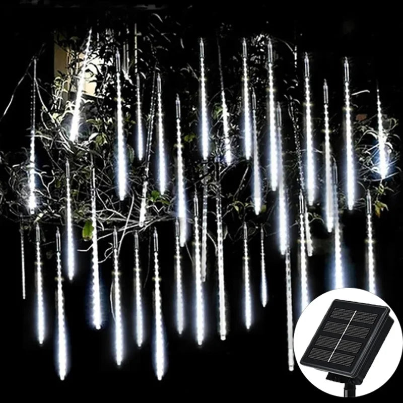 Solar Meteor Shower String Lights – 8 Tubes Waterproof Garden Decor