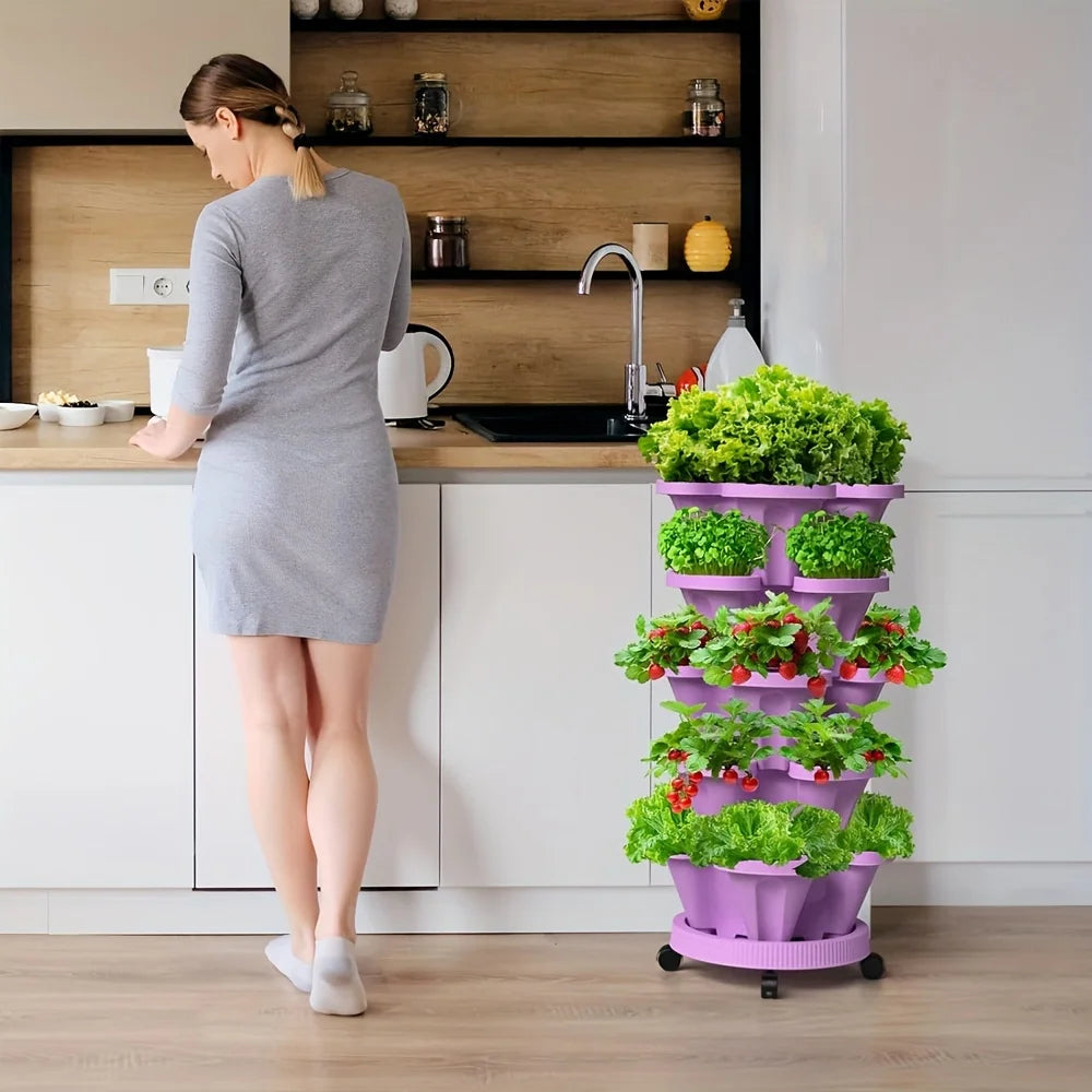 5-Tier Stackable Vertical Planter with Wheels for Herbs & Vegetables