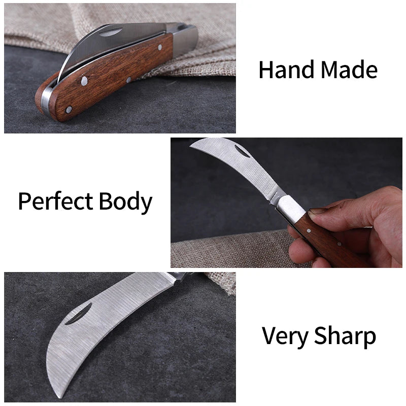 Folding Grafting Knife – Wood Handle Bonsai & Pruning Garden Tool