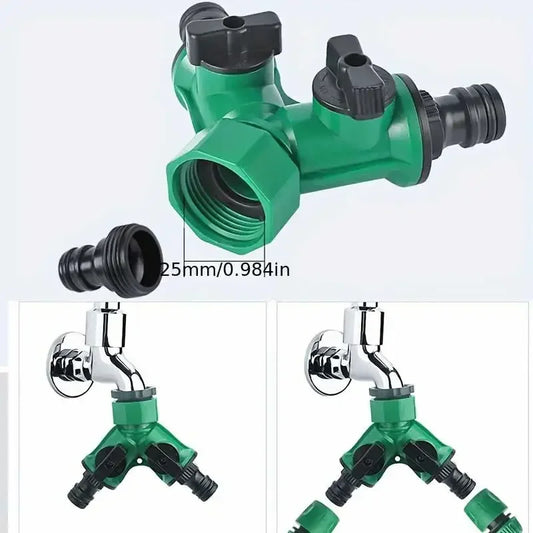 2-Way Garden Hose Splitter with Shut-Off Valves – 3/4" Connector