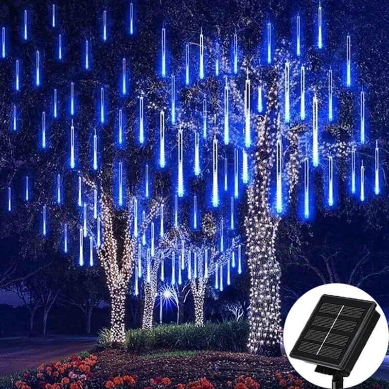 Solar Meteor Shower String Lights – 8 Tubes Waterproof Garden Decor