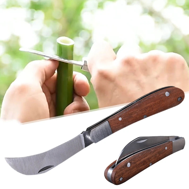 Folding Grafting Knife – Wood Handle Bonsai & Pruning Garden Tool
