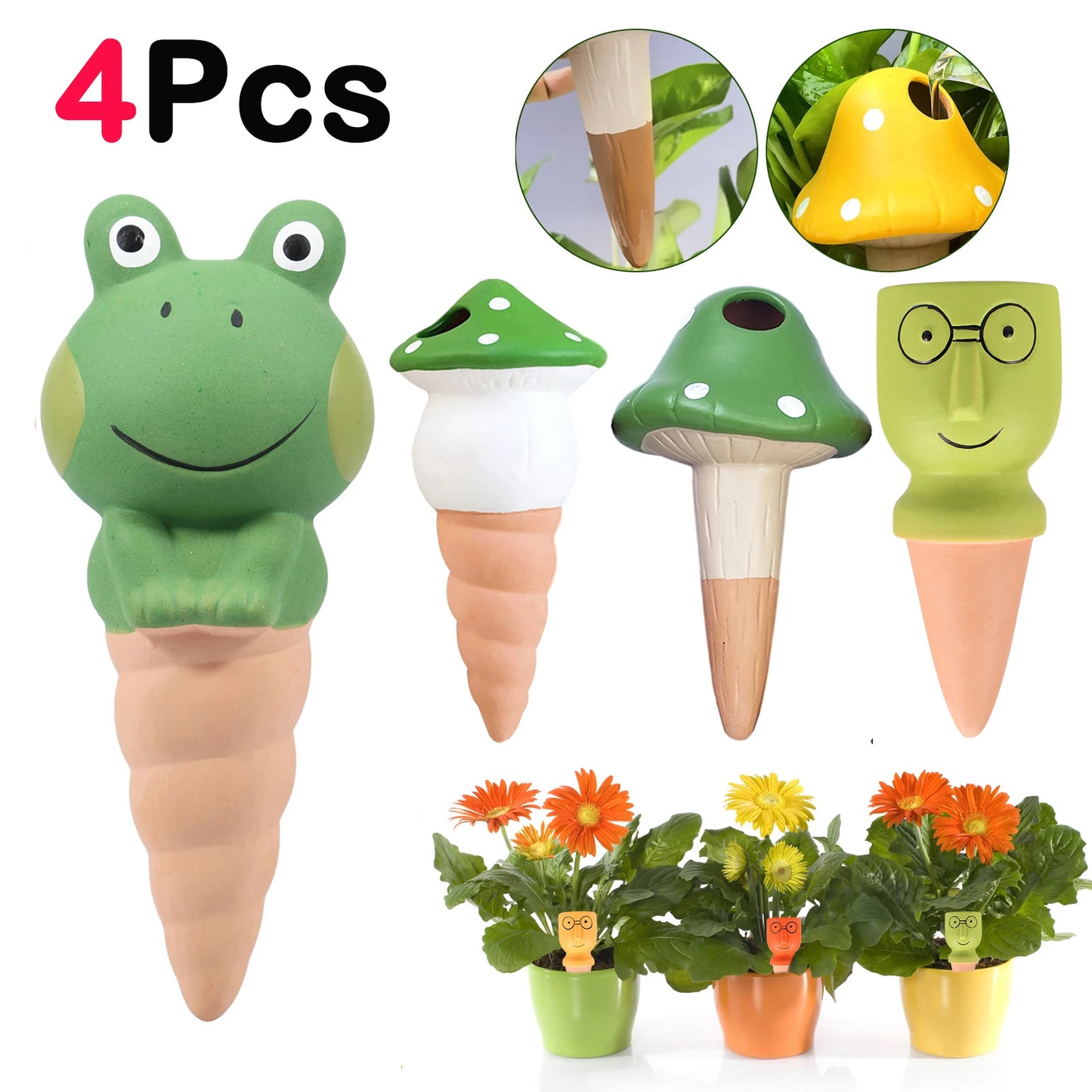 4Pcs Ceramic Self-Watering Spikes – Automatic Drip Irrigation Kit
