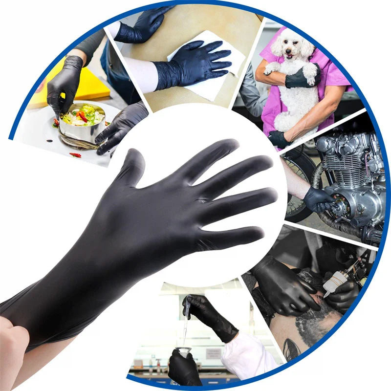 100-Pack Black Nitrile Disposable Gloves – Latex-Free, Oil-Proof, Anti-Static for Cleaning, Garden, Tattoo & Pet Care