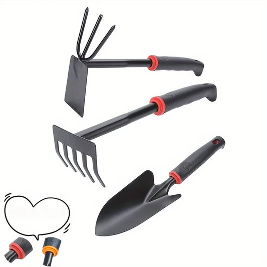 3PCS Garden Hand Tool Set – Shovel, Rake & Tiller for Digging & Weeding