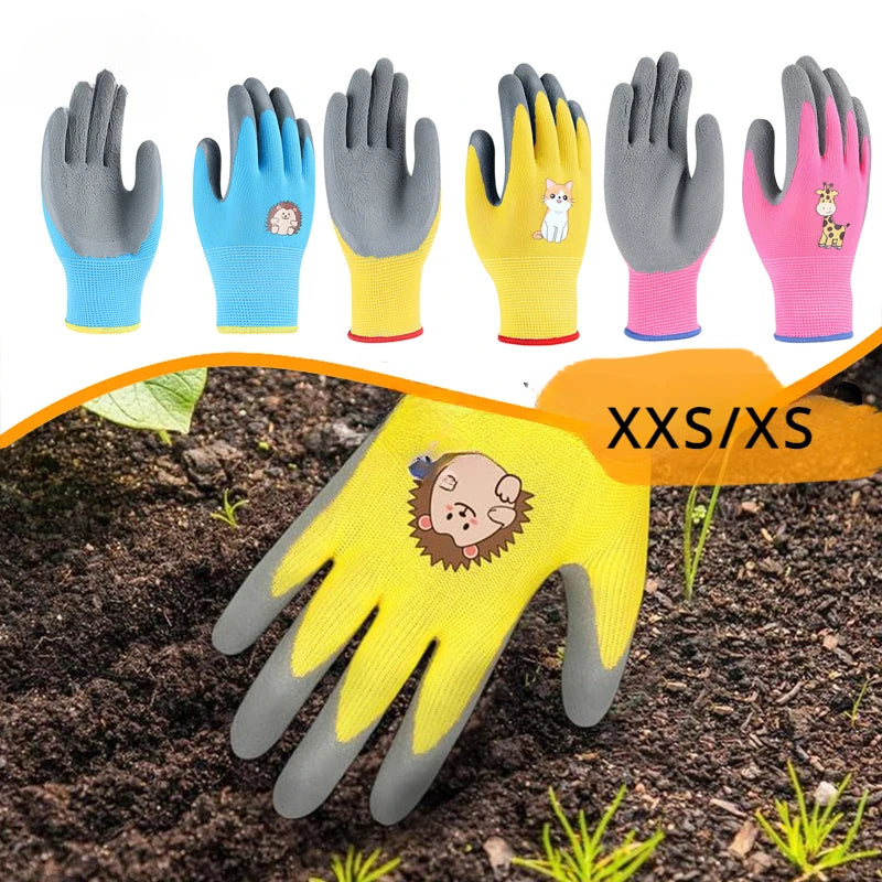 Kids Waterproof Garden Gloves – Durable Non-Slip Safety Work Gloves for Children (Pink/Blue/Yellow)