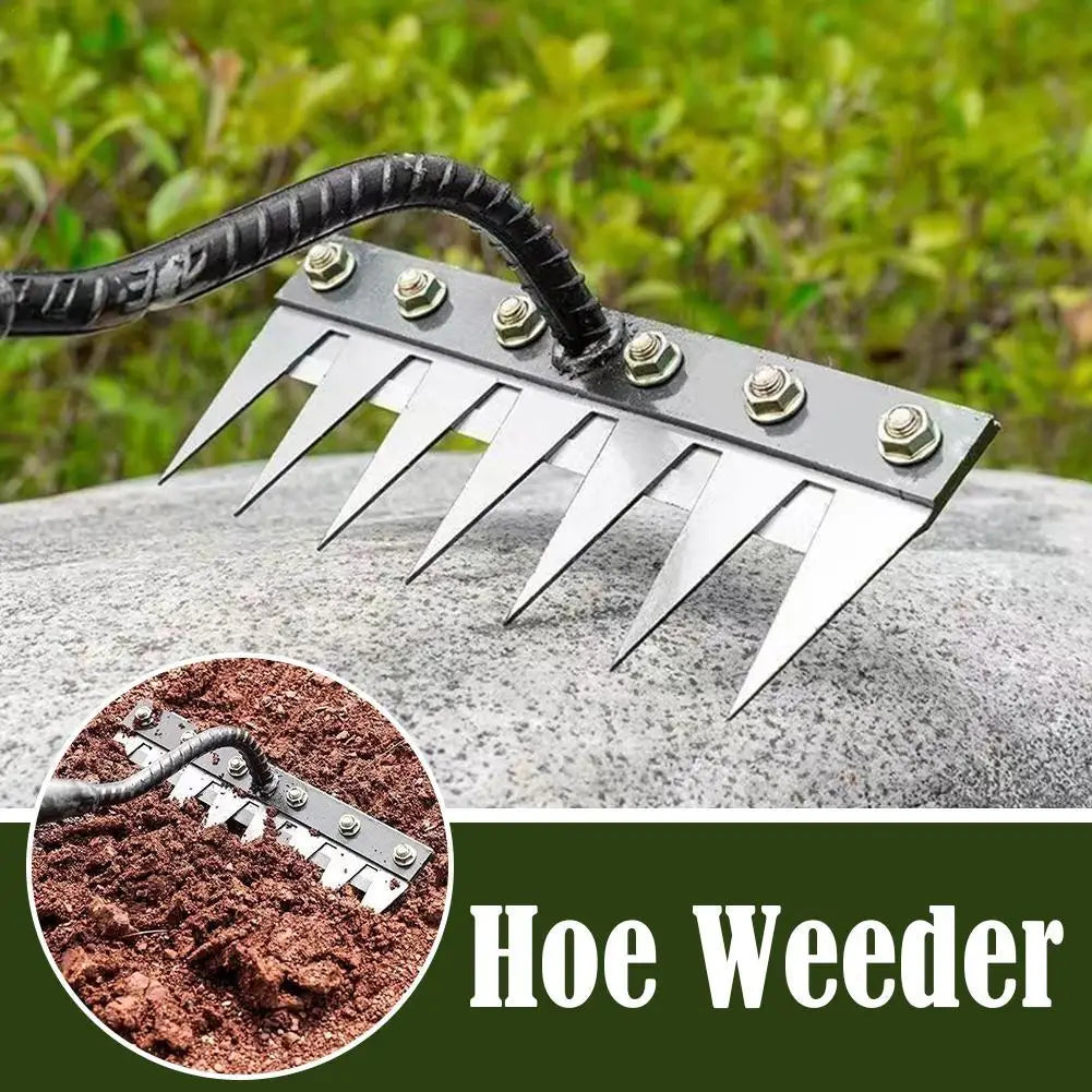 8-Tooth Carbon Steel Garden Weeding Rake — Heavy-Duty Digging & Planting Tool with Ergonomic Grip