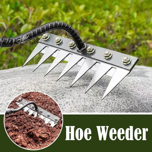 8-Tooth Carbon Steel Garden Weeding Rake — Heavy-Duty Digging & Planting Tool with Ergonomic Grip