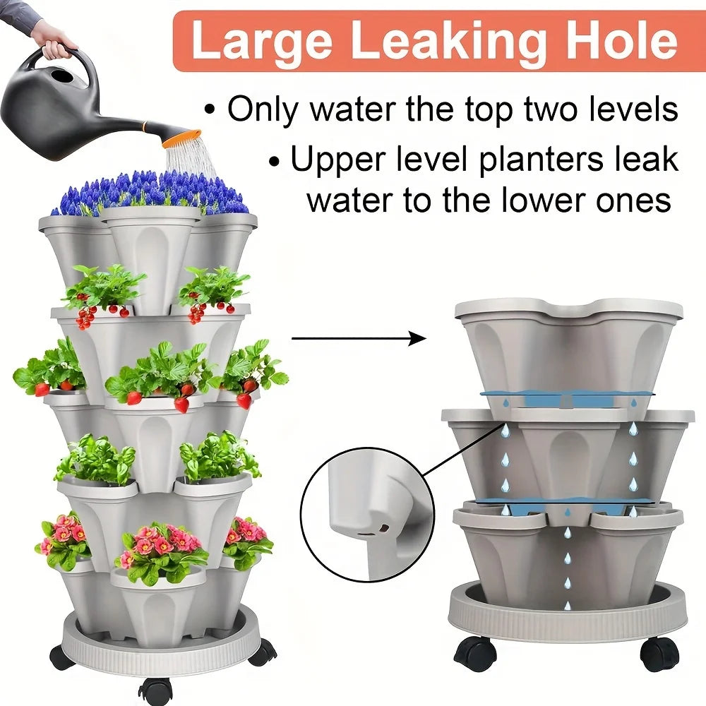 5-Tier Stackable Vertical Planter with Wheels for Herbs & Vegetables