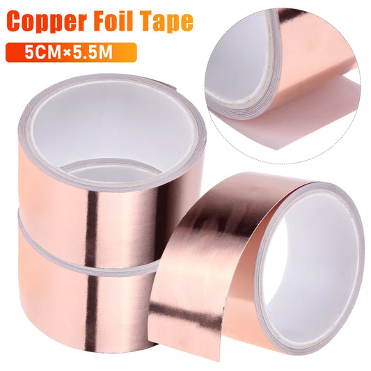 50mm x 5.5m Double-Sided Conductive Copper Foil Tape — EMI Shielding, Slug Repellent & DIY Use (99.98% Pure Copper)