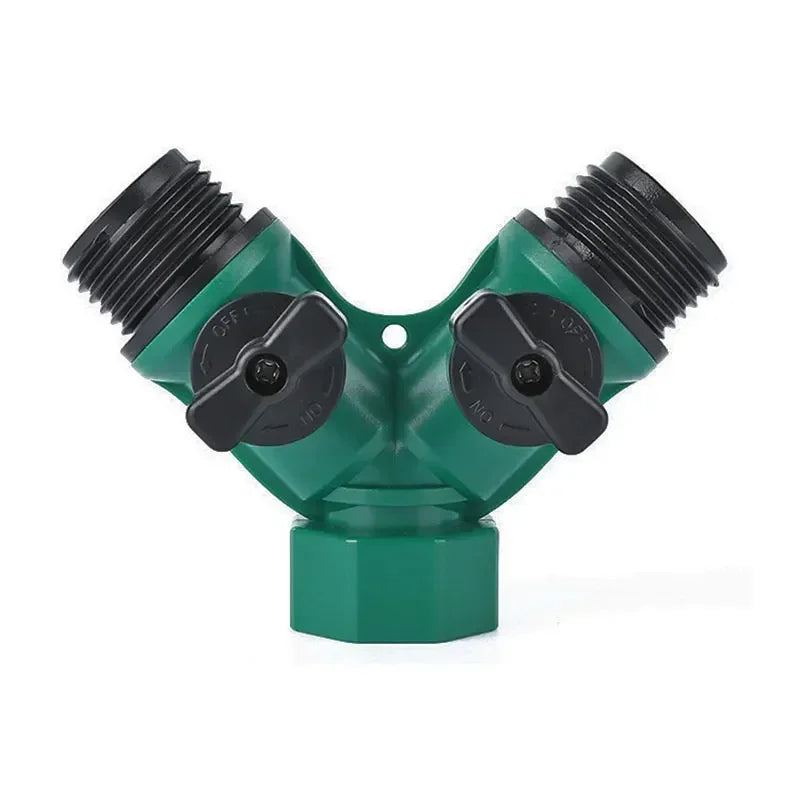 2-Way Garden Hose Splitter with Shut-Off Valves – 3/4" Connector