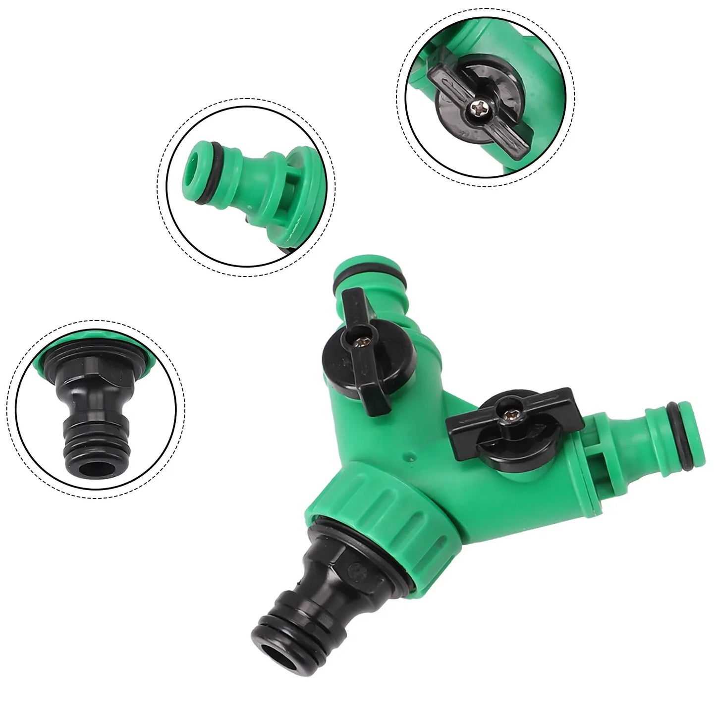 2-Way Y-Shaped Garden Hose Splitter with Valves – 3/4" Plastic Adapter